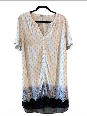 Woolworths Blue & White Border Print Tunic Dress Large Boho High Low